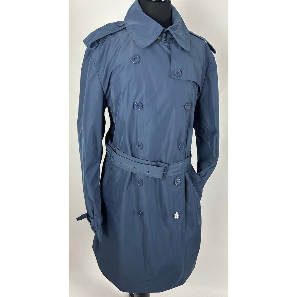 Norma Kamali XL Dusty Cornflower Blue Trench Coat Old Money Minimalist Rain Coat